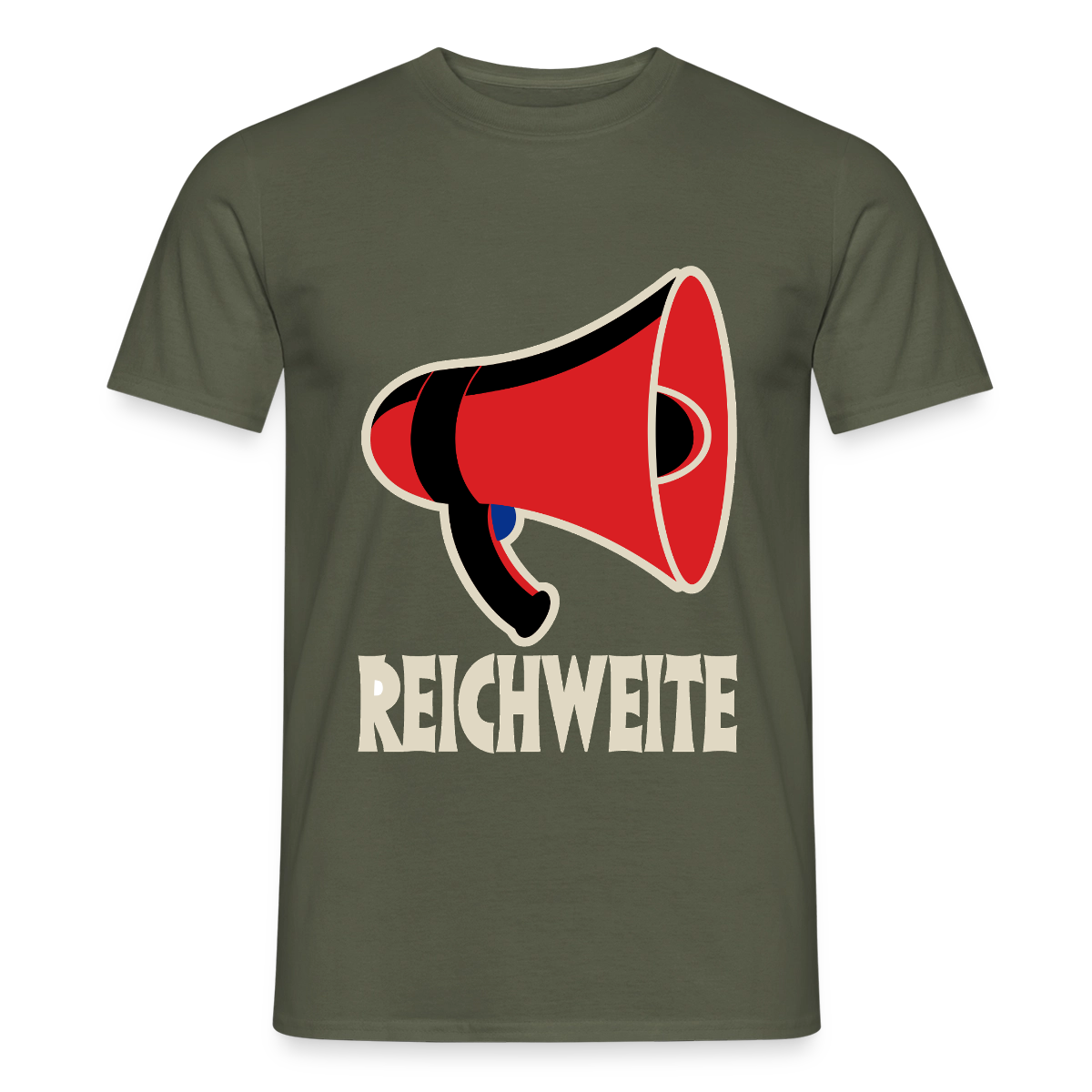Reichweite. Sachplakat-Motiv Motiv-T-Shirt für Männer, Farbe Militärgrün