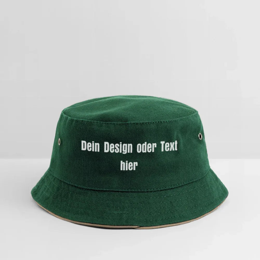 Kinder Bucket Hat - personalisierbar - Dunkelgrün/Beige