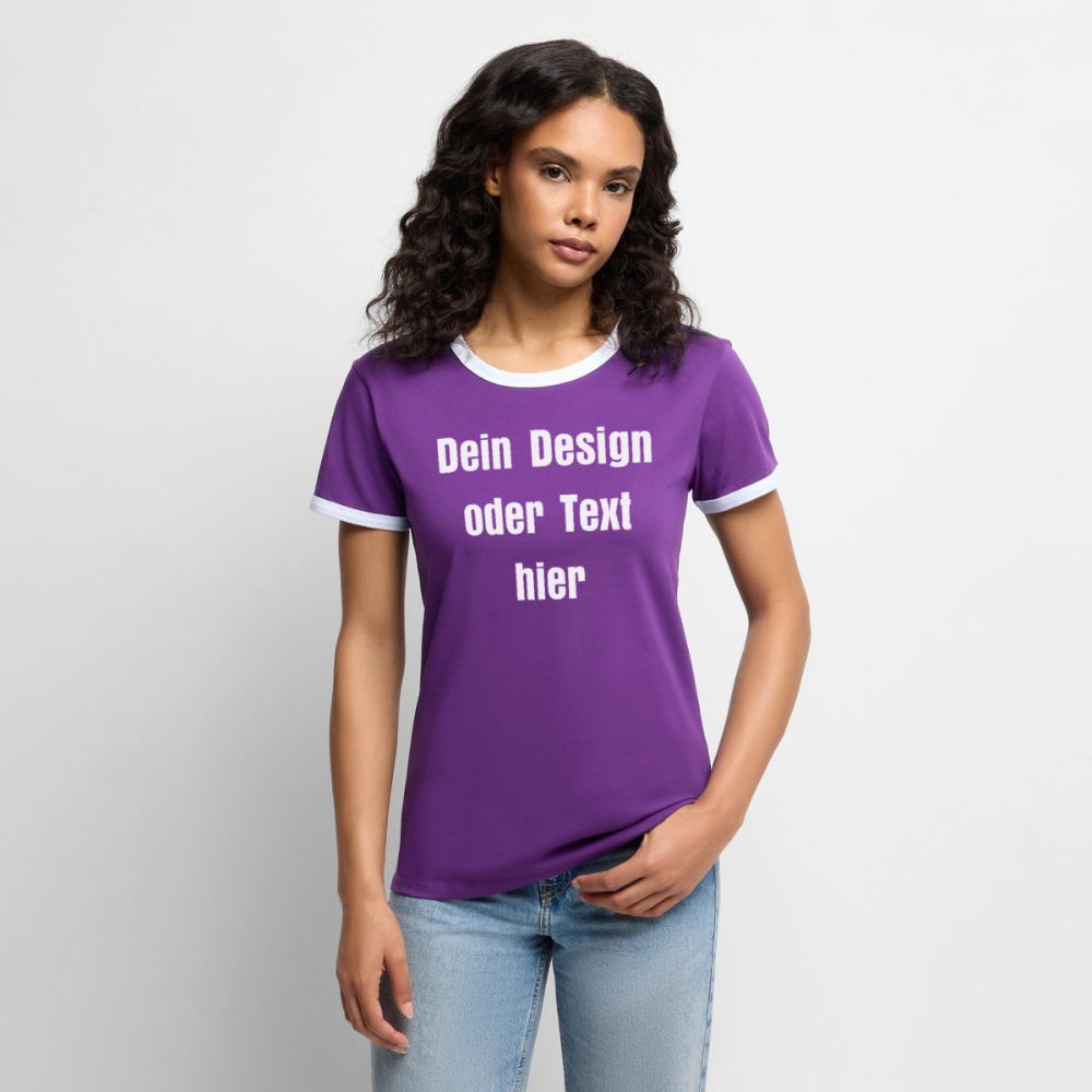 Frauen Kontrast-T-Shirt - personalisierbare Vorder- und Rückseite - Lila/Weiß