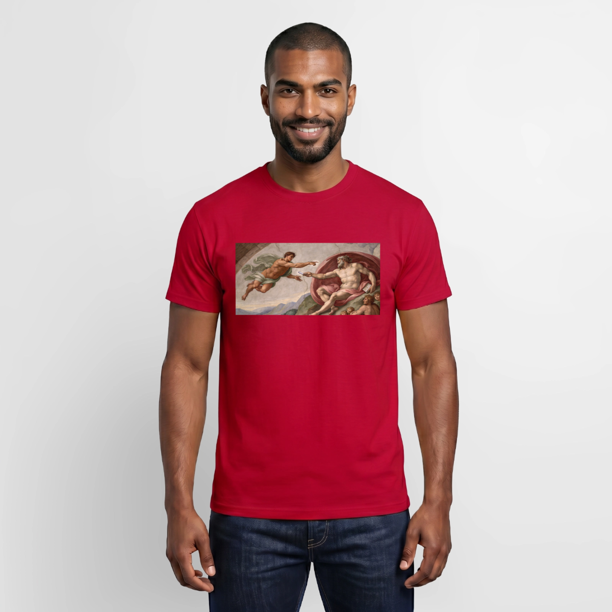 Die Schnittstelle. Renaissance-Motiv Motiv-T-Shirt für Männer, Farbe Rot, Model