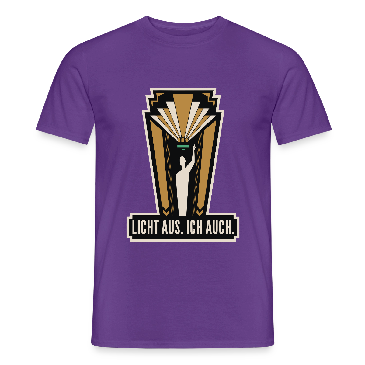 "Licht aus. Ich auch. Art-déco-Motiv" Motiv-T-Shirt für Männer, Farbe Lila
