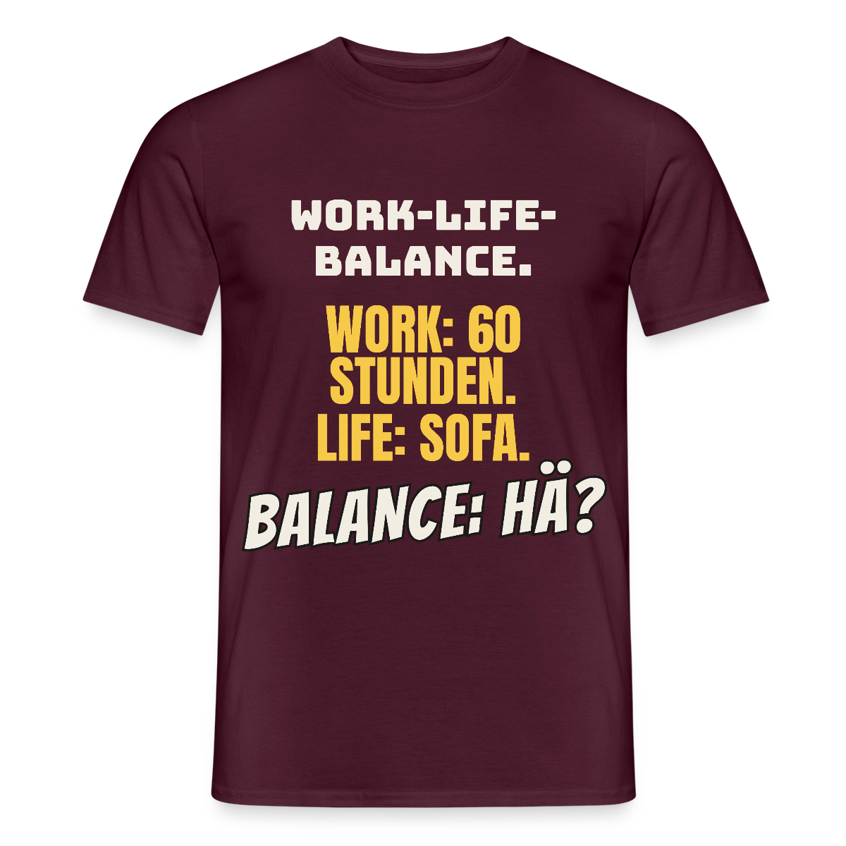 Balance: hä? Motiv-T-Shirt für Männer, Farbe Ziegelrot