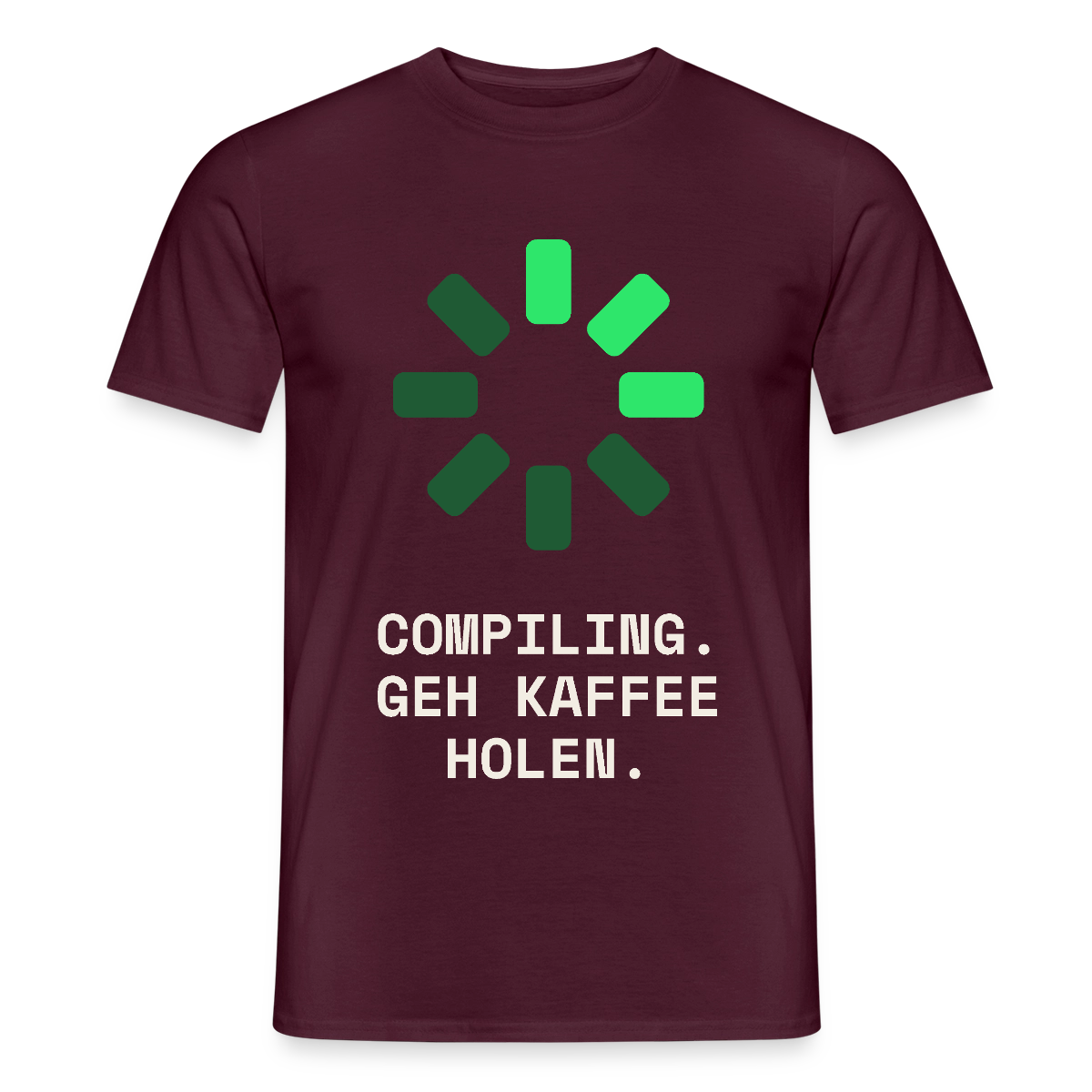 Compiling. Geh Kaffee holen. Motiv-T-Shirt für Männer, Farbe Ziegelrot