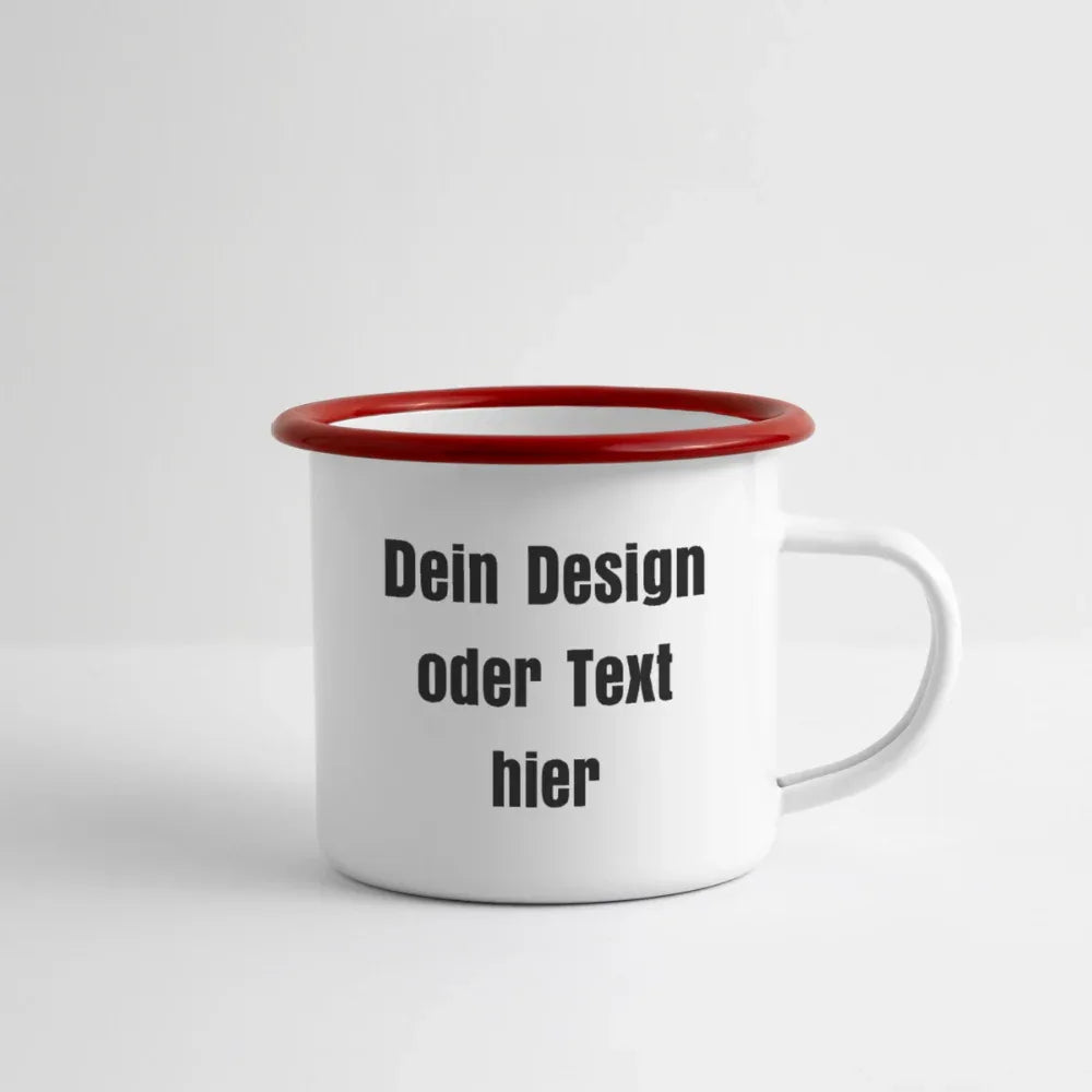 Emaille-Tasse 300ml - personalisierbar - Weiß/Rot