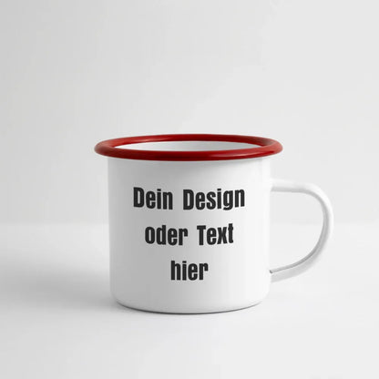 Emaille-Tasse 300ml - personalisierbar - Weiß/Rot