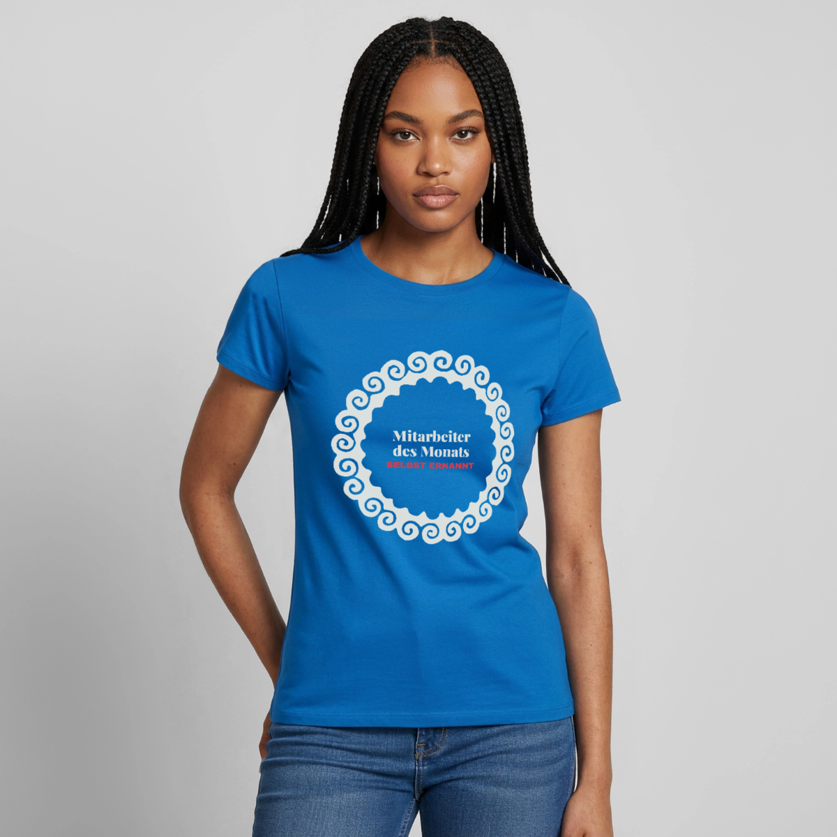 "Mitarbeiter des Monats, selbst ernannt." Motiv-T-Shirt für Frauen, Farbe Royalblau