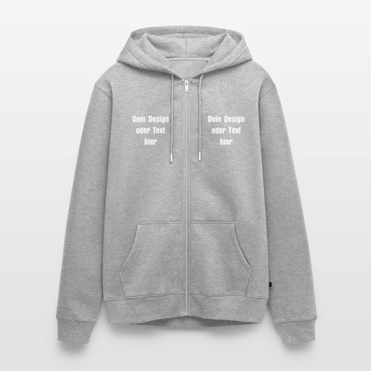 Männer Premium Kapuzenjacke - personalisierbare Vorder- und Rückseite - Grau meliert