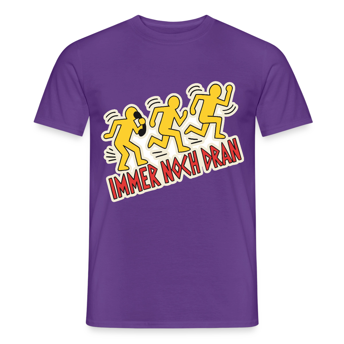 Immer noch dran. Pop-Art-Motiv Motiv-T-Shirt für Männer, Farbe Lila