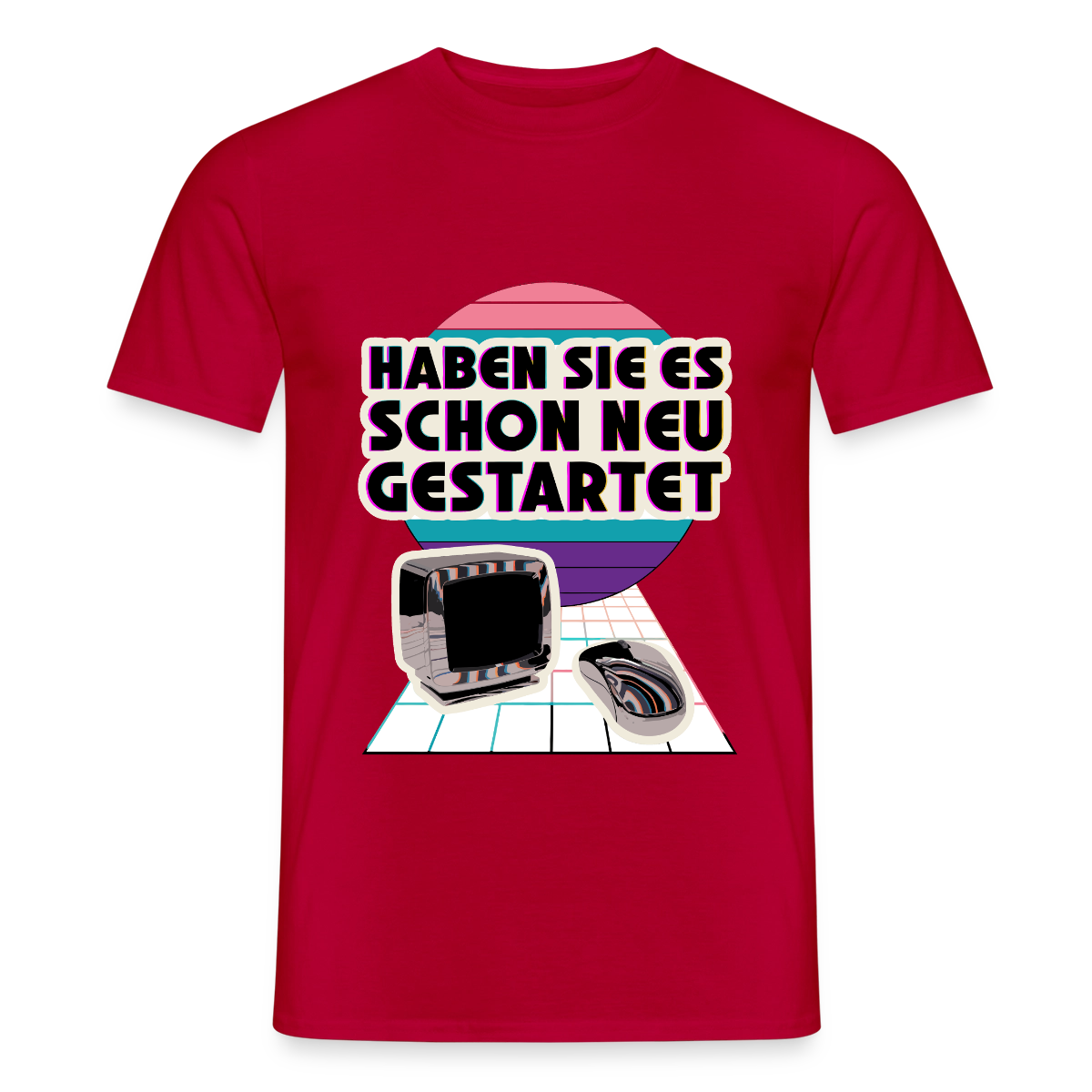 Haben Sie es schon neu gestartet? Vaporwave-Motiv Motiv-T-Shirt für Männer, Farbe Rot