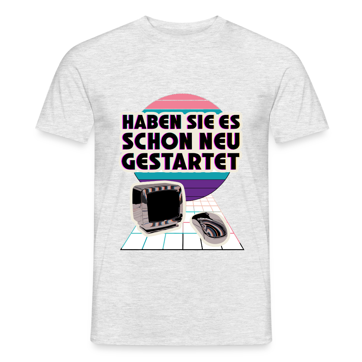 Haben Sie es schon neu gestartet? Vaporwave-Motiv Motiv-T-Shirt für Männer, Farbe Grau meliert