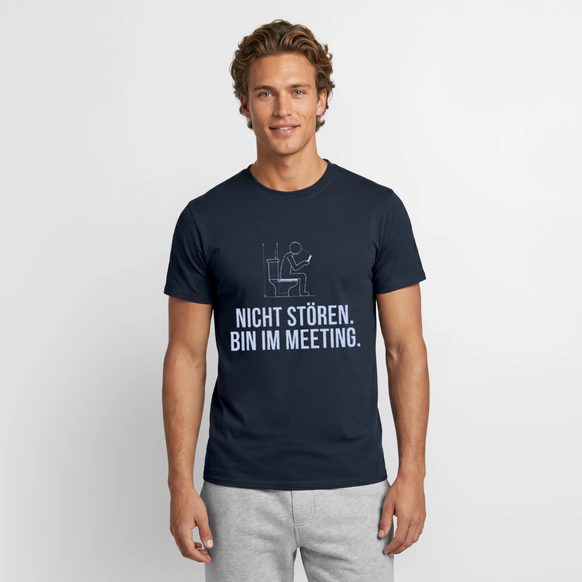 Nicht stören. Bin im Meeting. Motiv-T-Shirt für Männer, Farbe Navy, Model