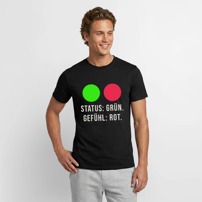 "Status: grün. Gefühl: rot." Motiv-T-Shirt für Männer, Farbe Schwarz, Model