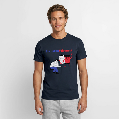 "Ein Haken fehlt noch. Comic-Motiv" Motiv-T-Shirt für Männer, Farbe Navy