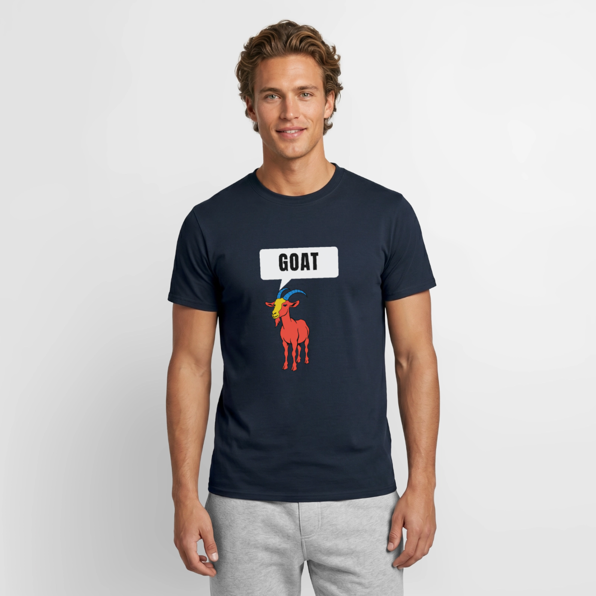 GOAT. Schild-Motiv Motiv-T-Shirt für Männer, Farbe Navy, Model