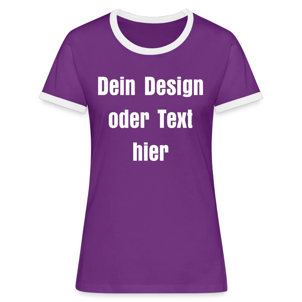 Frauen Kontrast-T-Shirt - personalisierbare Vorder- und Rückseite - Lila/Weiß