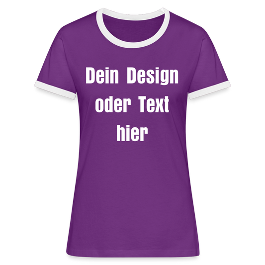 Frauen Kontrast-T-Shirt - personalisierbare Vorder- und Rückseite - Lila/Weiß