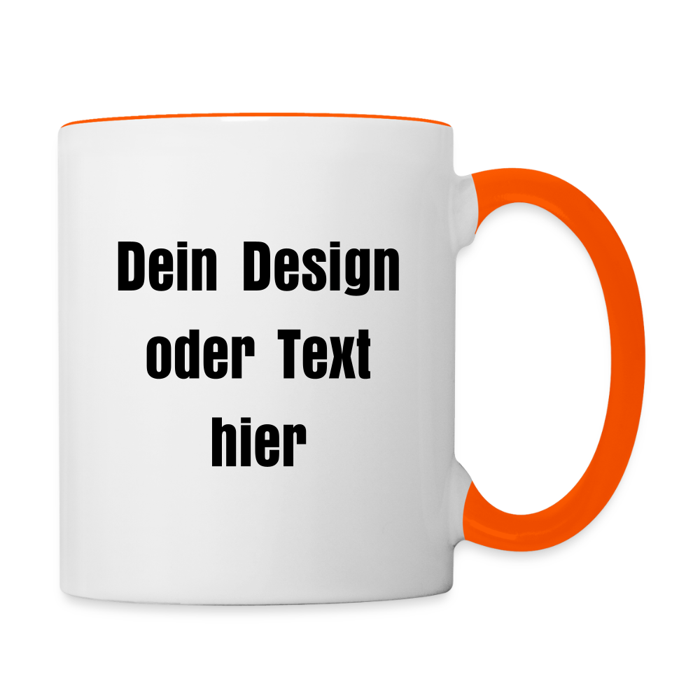 Keramiktasse zweifarbig 325ml - personalisierbar - Weiß/Orange