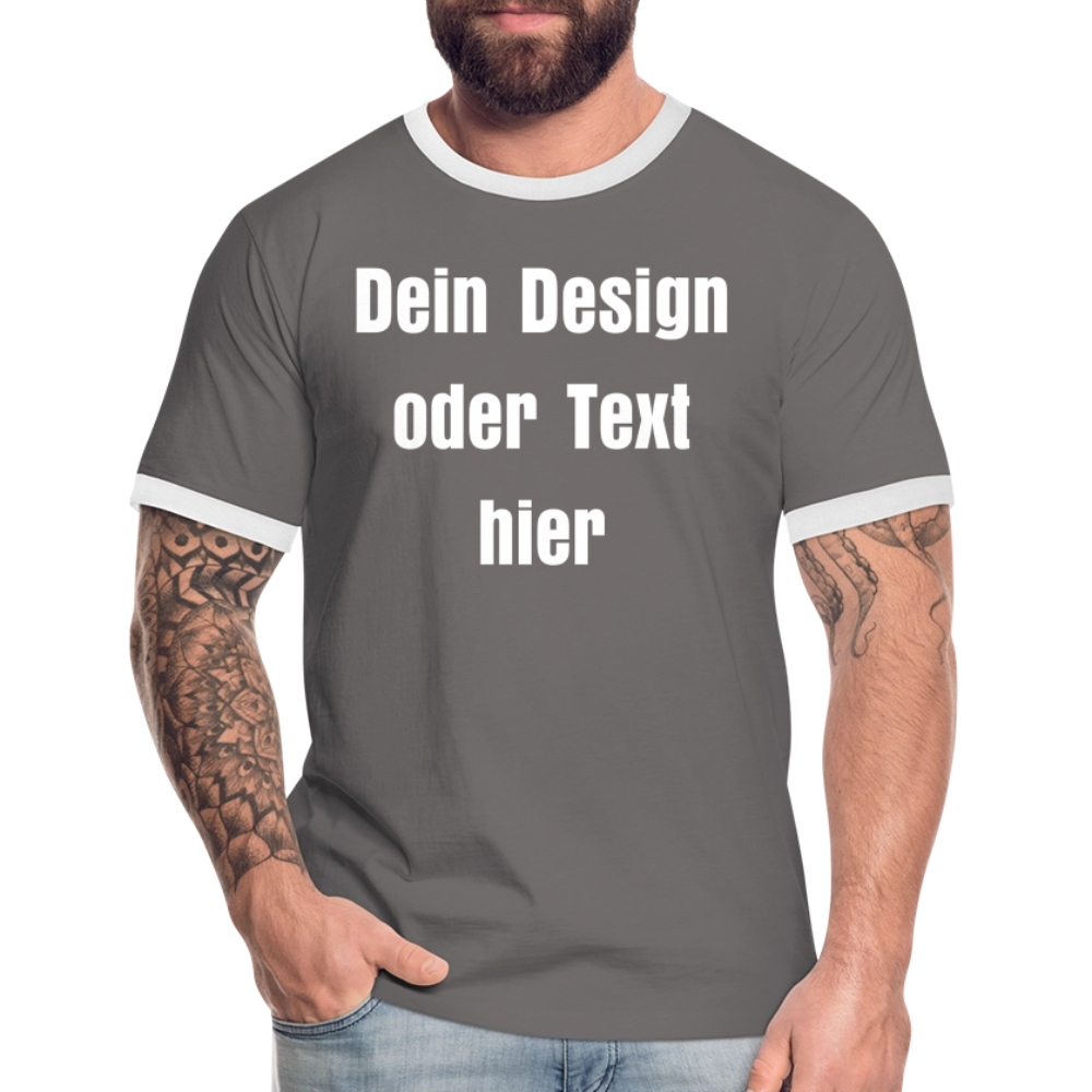 Männer Kontrast-T-Shirt - personalisierbare Vorder- und Rückseite - Dunkelgrau/Weiß