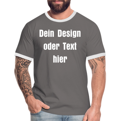 Männer Kontrast-T-Shirt - personalisierbare Vorder- und Rückseite - Dunkelgrau/Weiß