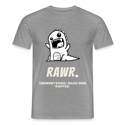 "Rawr. Übersetzung: nach dem Kaffee." Motiv-T-Shirt für Männer, Farbe Graphit meliert