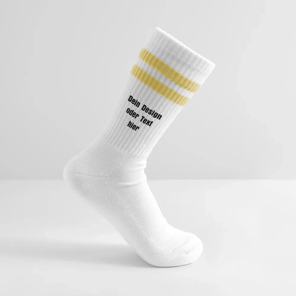 Tennissocken gestreift - personalisierbar - Weiß/Gelb