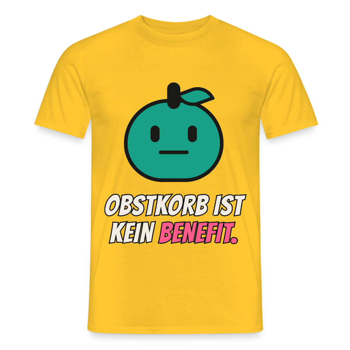 Obstkorb ist kein Benefit. Motiv-T-Shirt für Männer, Farbe Gelb