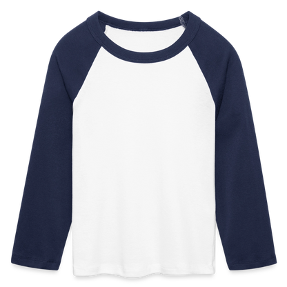 Frauen Cropped Baseball T-Shirt 3/4 Arm - personalisierbare Vorder- und Rückseite - Weiß/Navy 