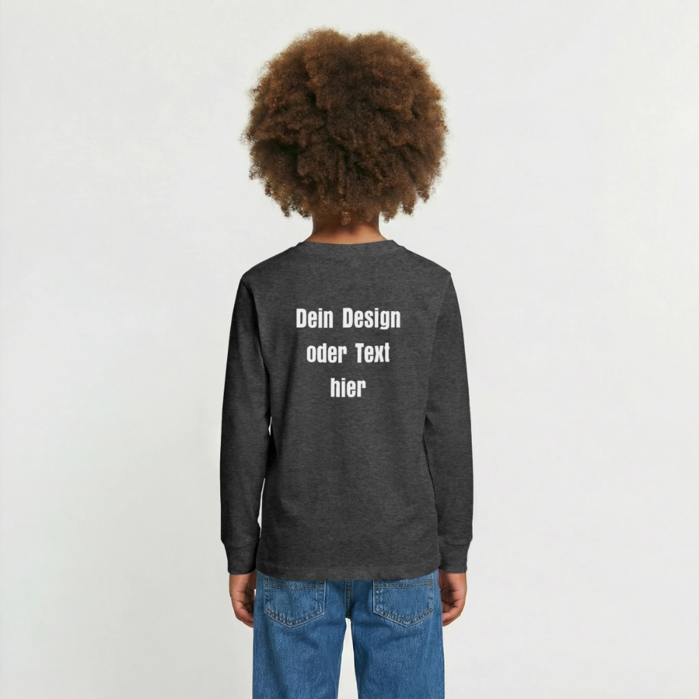 Teenager Premium Langarmshirt - personalisierbare Vorder- und Rückseite - Anthrazit meliert