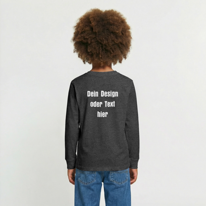 Teenager Premium Langarmshirt - personalisierbare Vorder- und Rückseite - Anthrazit meliert