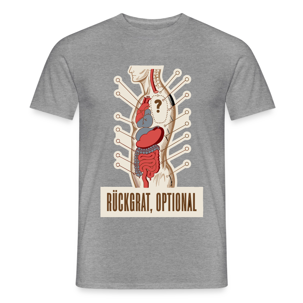 Rückgrat, optional. Anatomie-Motiv Motiv-T-Shirt für Männer, Farbe Graphit meliert
