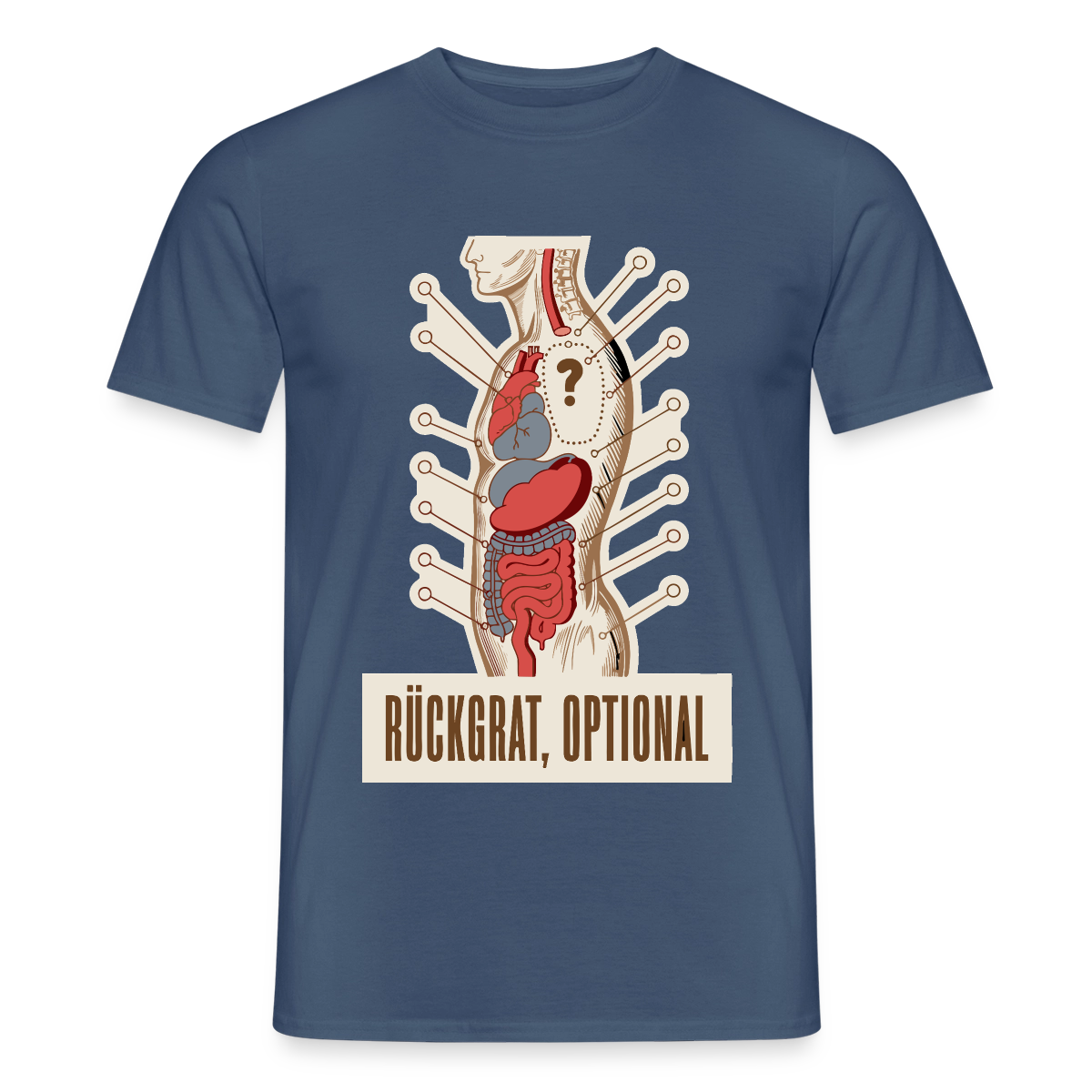 Rückgrat, optional. Anatomie-Motiv Motiv-T-Shirt für Männer, Farbe Dunkles Denimblau