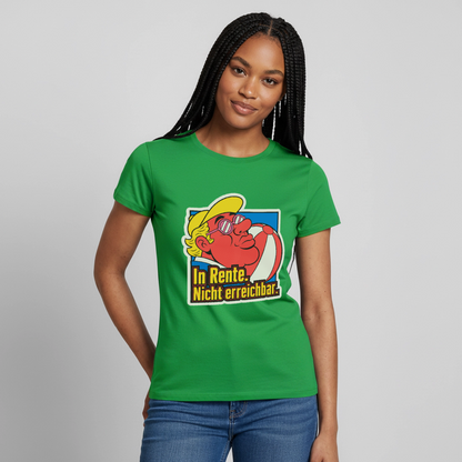 "In Rente. Nicht erreichbar. Popart-Motiv" Motiv-T-Shirt für Frauen, Farbe Kelly Green