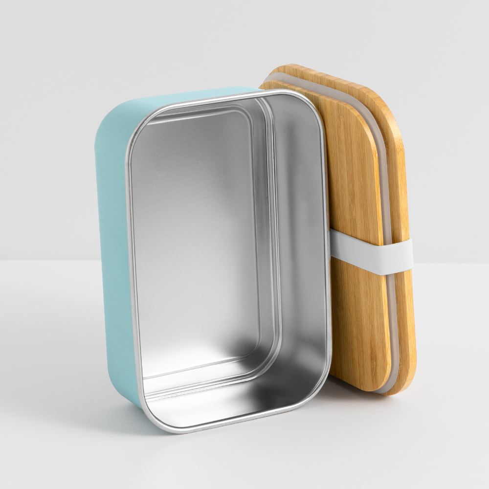 Lunch Box mit Bambusdeckel - personalisierbar - Hellblau