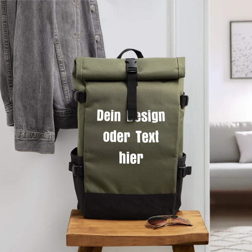 Rolltop Rucksack - personalisierbar - Olive/Schwarz
