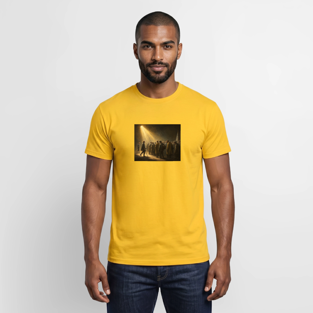 Das Teamfoto. Renaissance-Motiv Motiv-T-Shirt für Männer, Farbe Gelb, Model
