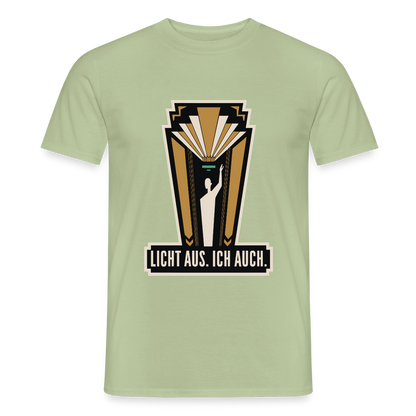 "Licht aus. Ich auch. Art-déco-Motiv" Motiv-T-Shirt für Männer, Farbe Sage