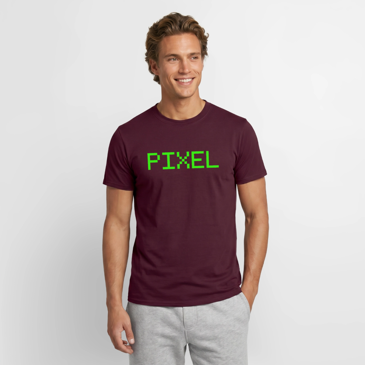 Pixel. Phosphor-Motiv Motiv-T-Shirt für Männer, Farbe Ziegelrot, Model