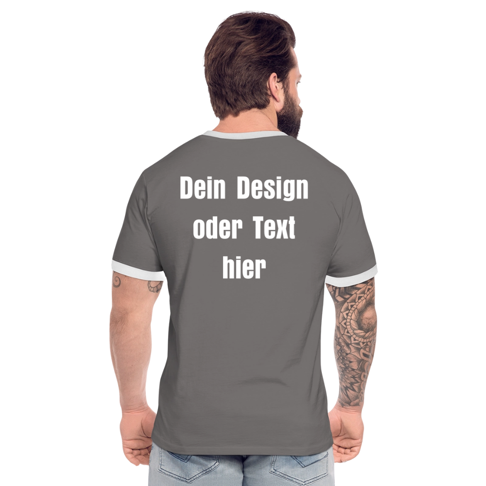Männer Kontrast-T-Shirt - personalisierbare Vorder- und Rückseite - Dunkelgrau/Weiß