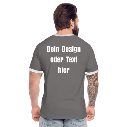 Männer Kontrast-T-Shirt - personalisierbare Vorder- und Rückseite - Dunkelgrau/Weiß