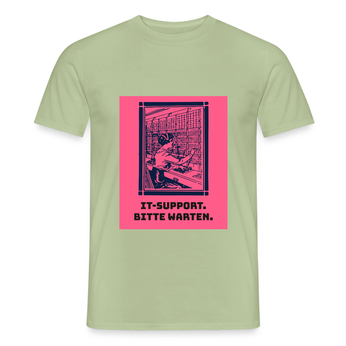 IT-Support. Bitte warten. Duotone-Motiv Motiv-T-Shirt für Männer, Farbe Sage