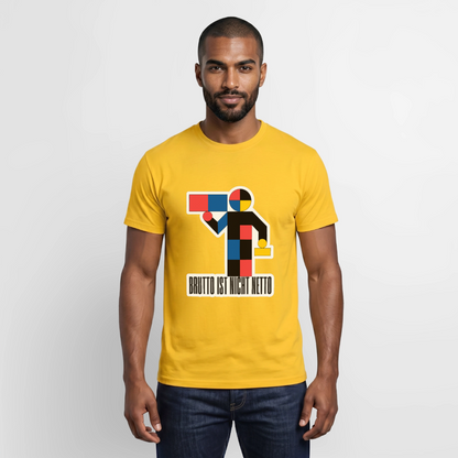 "Brutto ist nicht Netto. Bauhaus-Motiv" Motiv-T-Shirt für Männer, Farbe Gelb