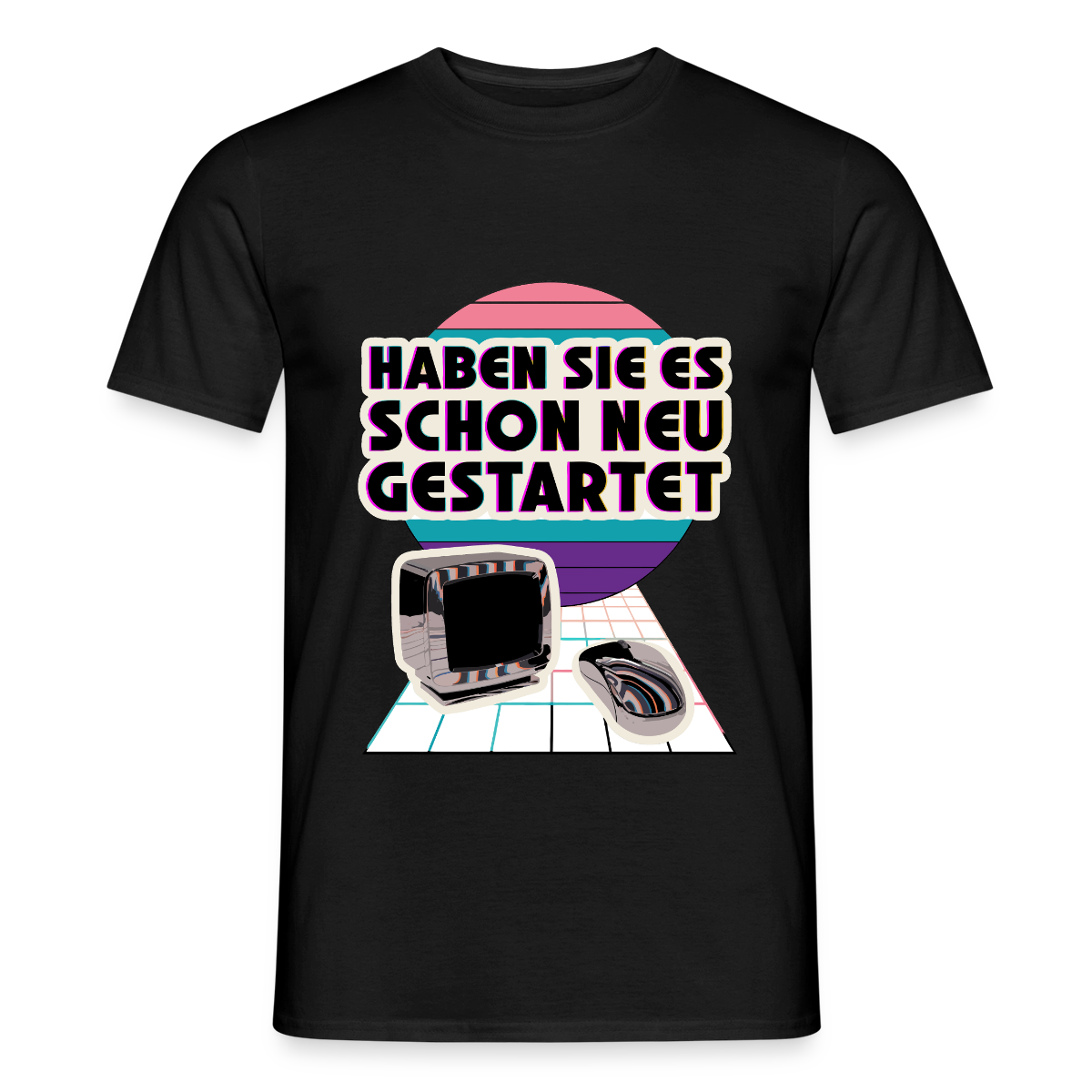 Haben Sie es schon neu gestartet? Vaporwave-Motiv Motiv-T-Shirt für Männer, Farbe Schwarz