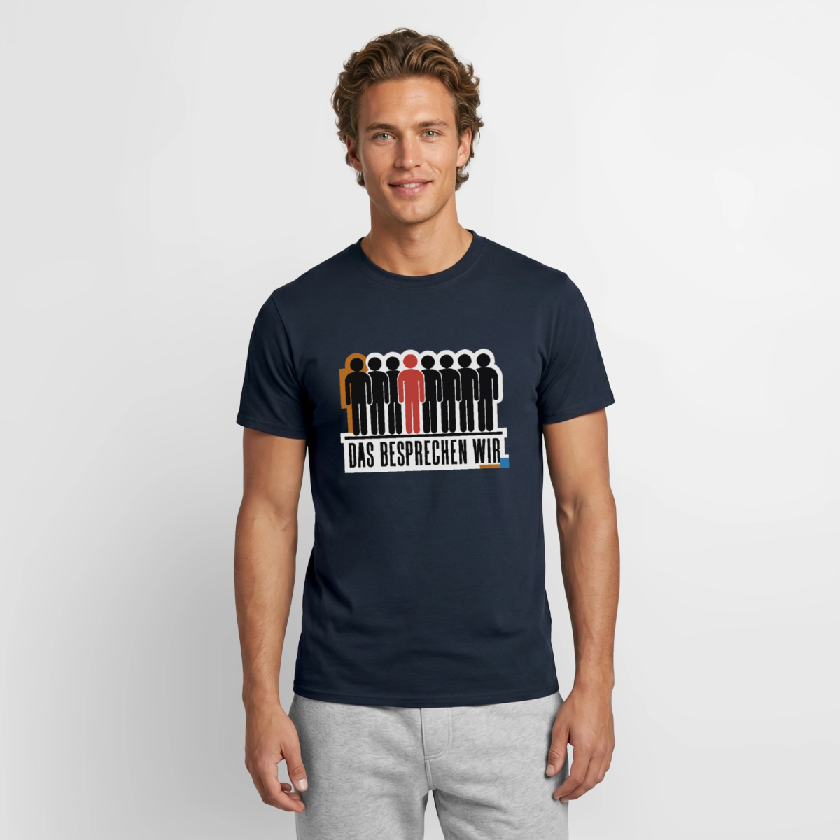 "Das besprechen wir. Isotype-Motiv" Motiv-T-Shirt für Männer, Farbe Navy