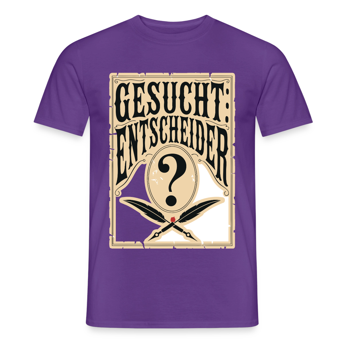 Gesucht: Entscheider. Steckbrief-Motiv Motiv-T-Shirt für Männer, Farbe Lila