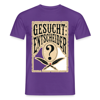 Gesucht: Entscheider. Steckbrief-Motiv Motiv-T-Shirt für Männer, Farbe Lila