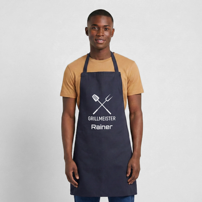 Koch- oder Grillschürze "Grillmeister" - personalisierbarer Name oder Text - Navy