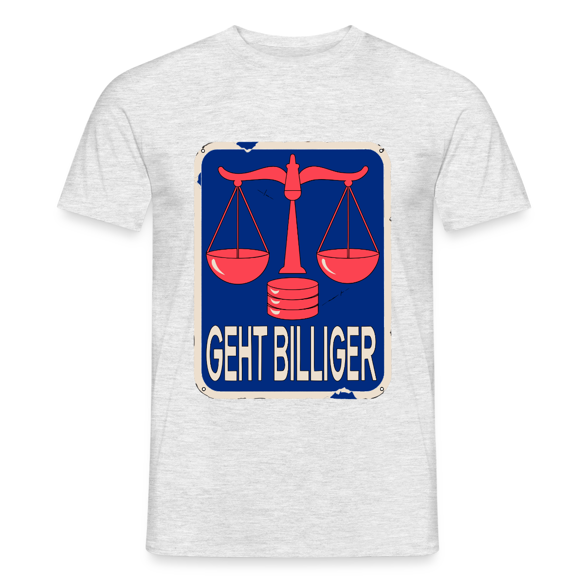 "Geht billiger. Emailschild-Motiv" Motiv-T-Shirt für Männer, Farbe Grau meliert