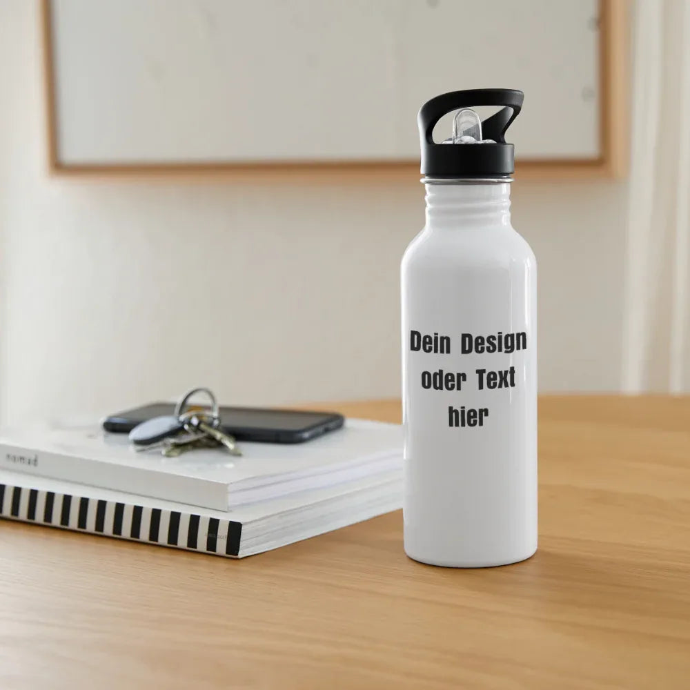 Trinkflasche Edelstahl 600 ml - personalisierbar - Weiß