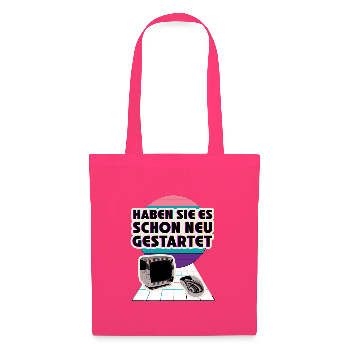 Haben Sie es schon neu gestartet? Vaporwave-Motiv Stoffbeutel, Farbe Azalea