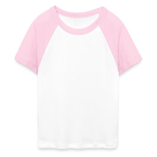 Frauen Cropped Baseball T-Shirt - personalisierbare Vorder- und Rückseite - Weiß/Pink